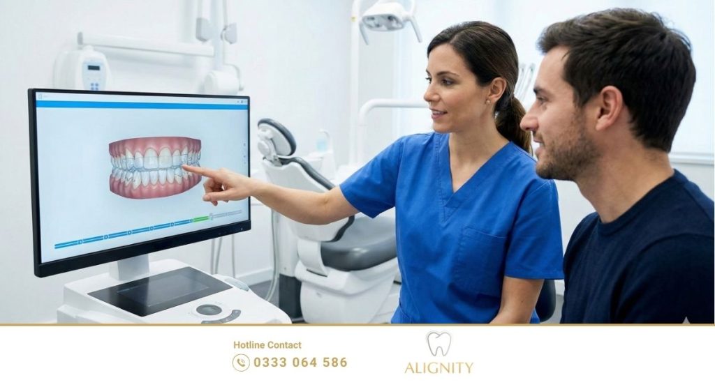 Niềng răng trong suốt mất bao lâu? Nhanh hơn mắc cài không 2 Bác sĩ nha khoa tư vấn lộ trình dịch chuyển răng bằng phần mềm mô phỏng 3D Clincheck hiện đại.