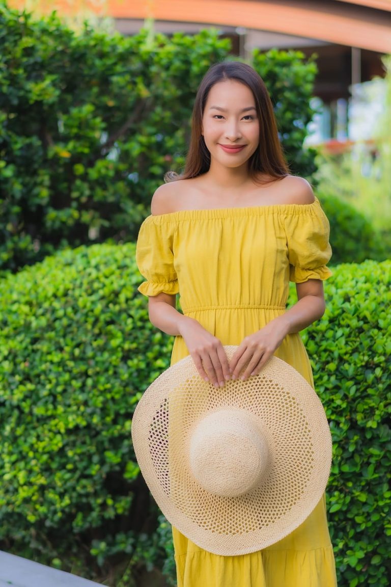portrait beautiful women happy relax smile around garden