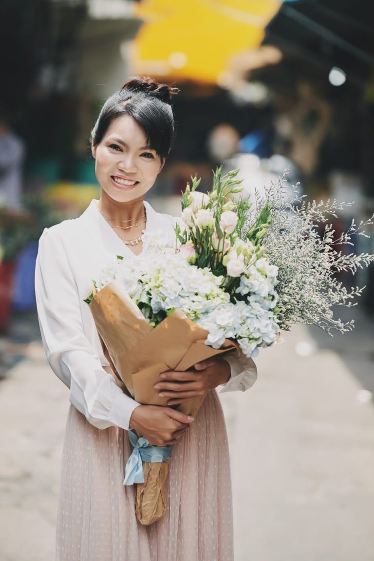 pretty woman with flowers