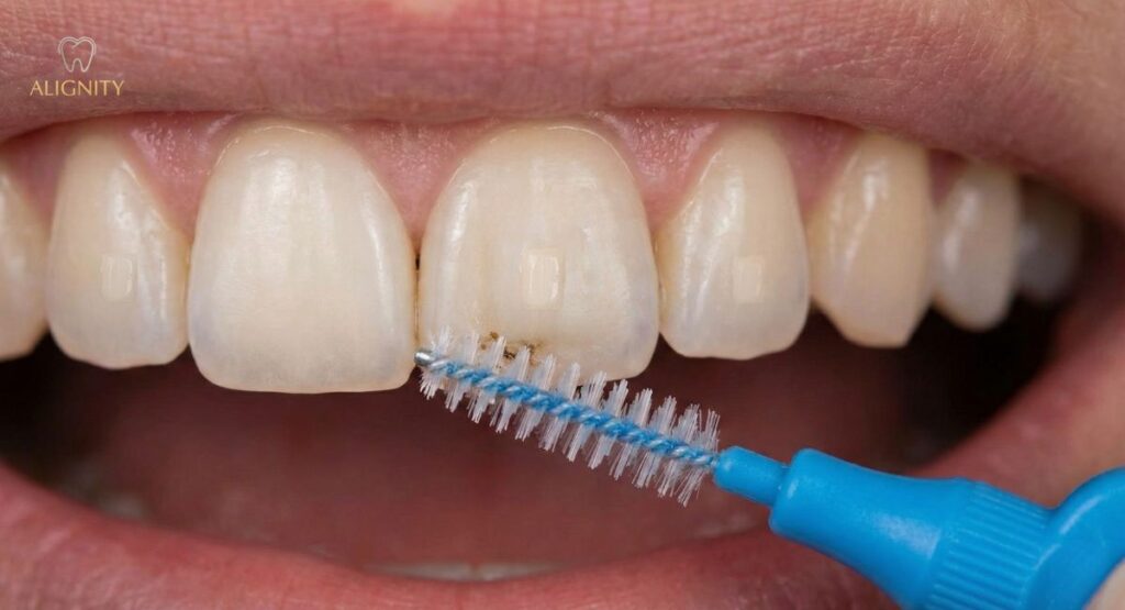 Hướng dẫn dùng bàn chải kẽ vệ sinh sạch sẽ quanh nút attachment