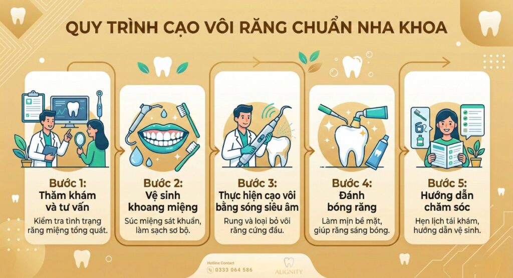 Cạo vôi răng: Lợi ích, quy trình và chi phí mới nhất 2026 5 Quy trình cạo vôi răng chuẩn y khoa tại nha khoa ALIGNITY