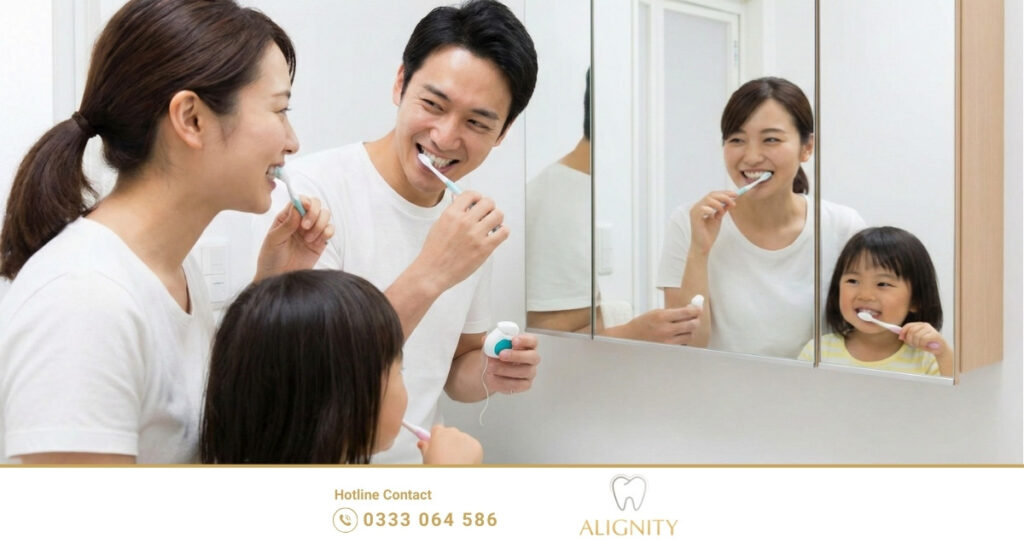 Khám răng định kỳ: lợi ích, quy trình và chi phí bạn cần biết 5 Gia đình cùng nhau đánh răng để duy trì sức khỏe răng miệng giữa các kỳ khám