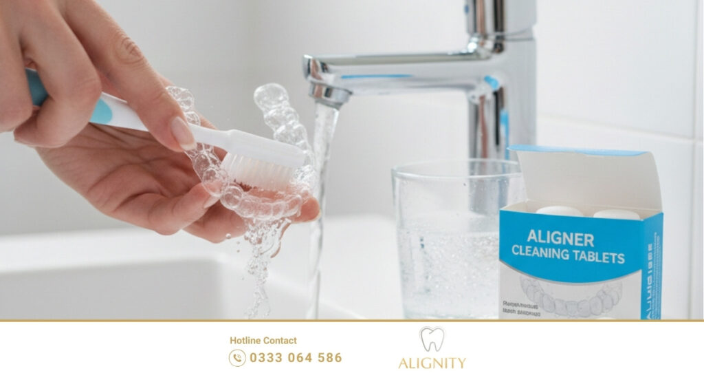 Máng trong suốt in-house: Xu hướng niềng răng hiện đại và tối ưu chi phí 4 Chải sạch máng bằng xà phòng rửa tay dịu nhẹ hoặc dung dịch chuyên dụng