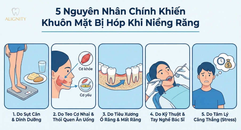 Nguyên nhân chính khiến khuôn mặt bị hóp khi niềng răng