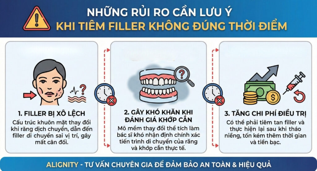Niềng răng trong suốt có tiêm filler được không? Rủi ro cần lưu ý 3 Những rủi ro cần lưu ý khi tiêm filler không đúng thời điểm