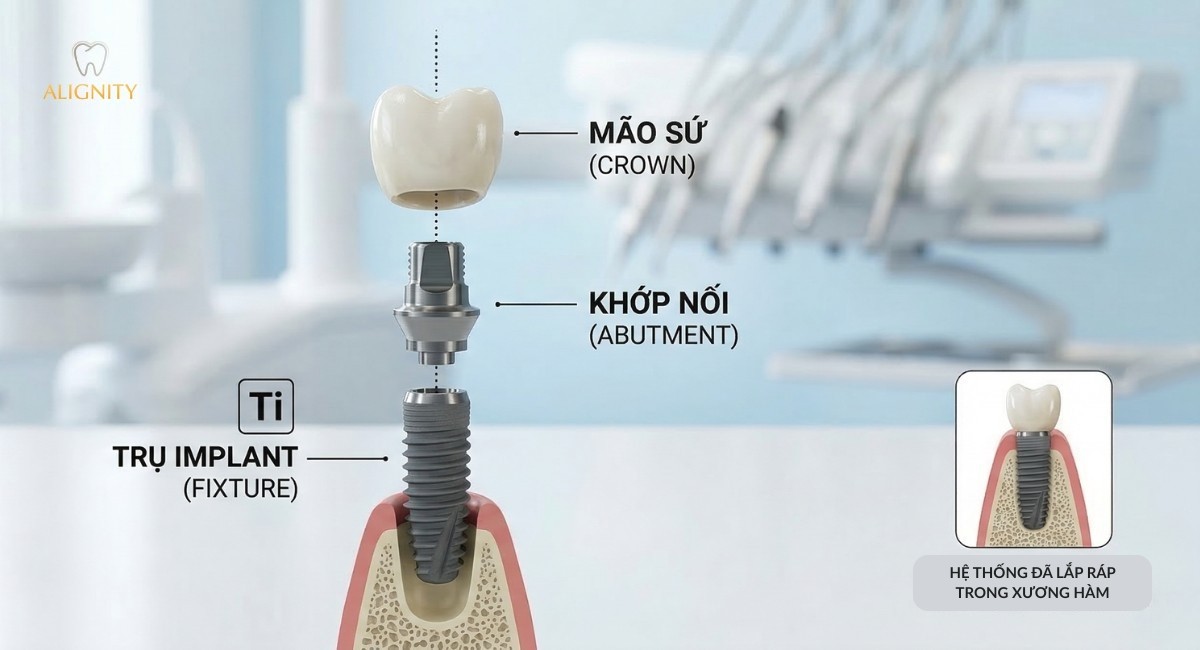 Ảnh đại diện - Cấu tạo 1 trụ implant và abutment