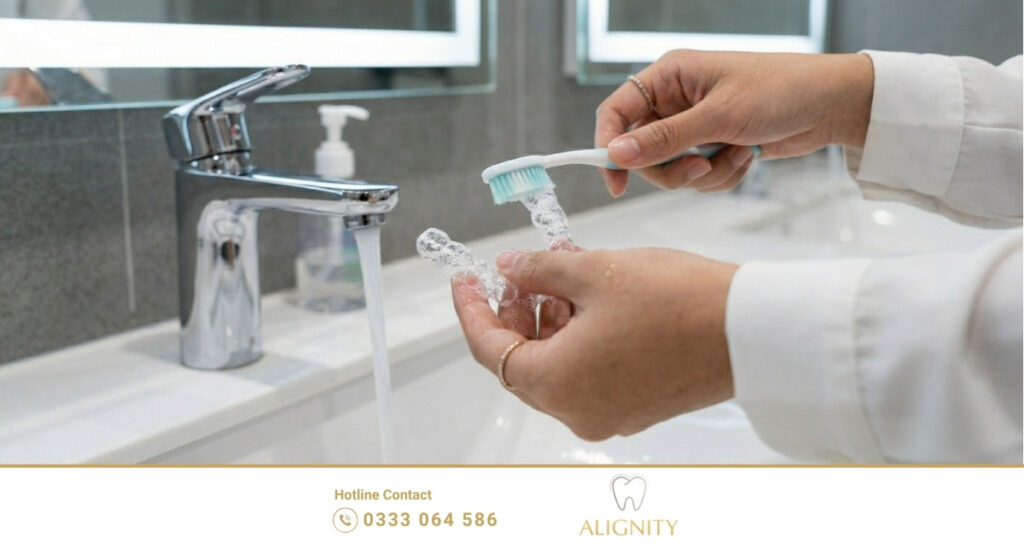 Cách vệ sinh khay niềng trong suốt bằng bàn chải mềm tại văn phòng