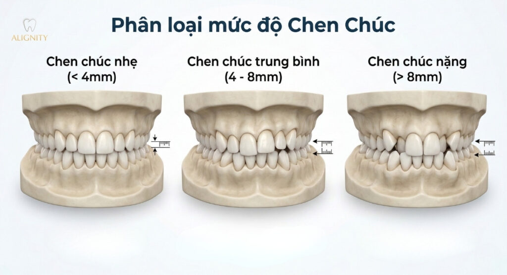 Ảnh phân biệt các cấp độ răng mọc chen chúc