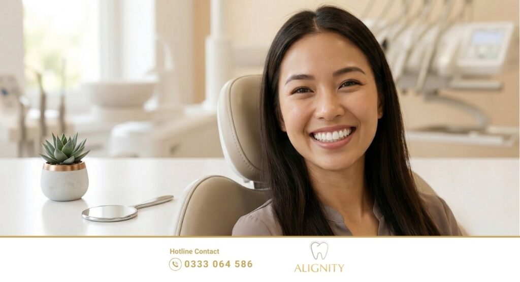 Kết quả trồng răng implant thẩm mỹ bằng trụ titanium.
