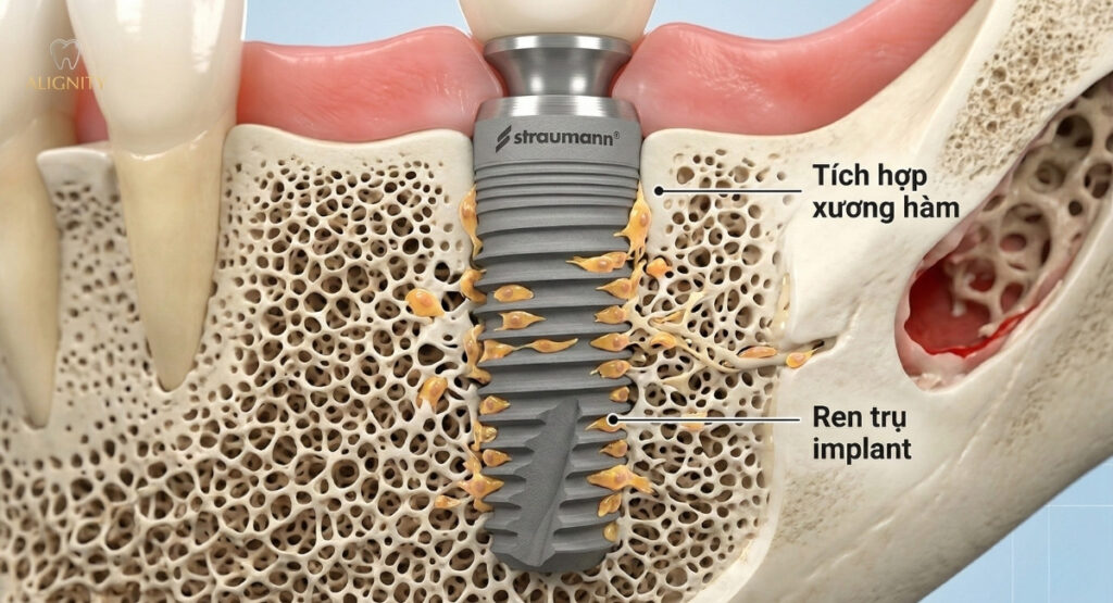 Trụ Implant Straumann Thụy Sĩ: giải pháp phục hình răng toàn diện 4 Khả năng tích hợp xương "thần tốc" chỉ trong vài tuần của trụ Implant Straumann.