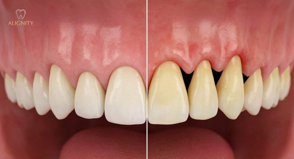 Tụt lợi có tự khỏi không? Nguyên nhân và 4 cách khắc phục hiệu quả 1 So sánh giữa hàm răng bình thường và hàm răng bị tụt lợi